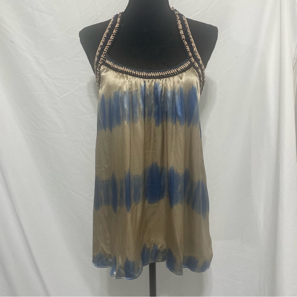 Devlin Anthropologie Crochet Boho Silk Tie Dye T Back Tunic NEW. Y2K. Size S.